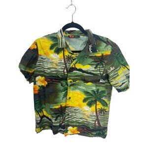 Vintage ALI'I Fashions Hawaii Green Yellow Orange Hawaiian‎ Aloha Boys XL